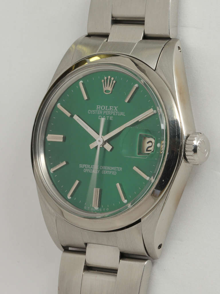Rolex Stainless Steel Date Wristwatch with Custom-Colored Dial circa 1986 In Good Condition In West Hollywood, CA