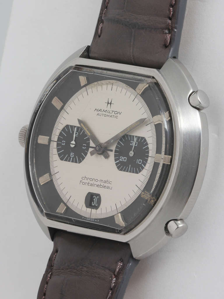 Hamilton Stainless Steel Fontainebleau Chronograph Wristwatch circa 1970 In Excellent Condition In West Hollywood, CA