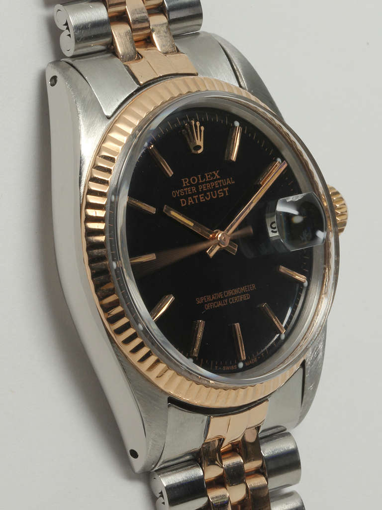 Rolex Stainless Steel and Rose Gold Datejust Wristwatch Ref 1601 circa 1969 In Excellent Condition In West Hollywood, CA