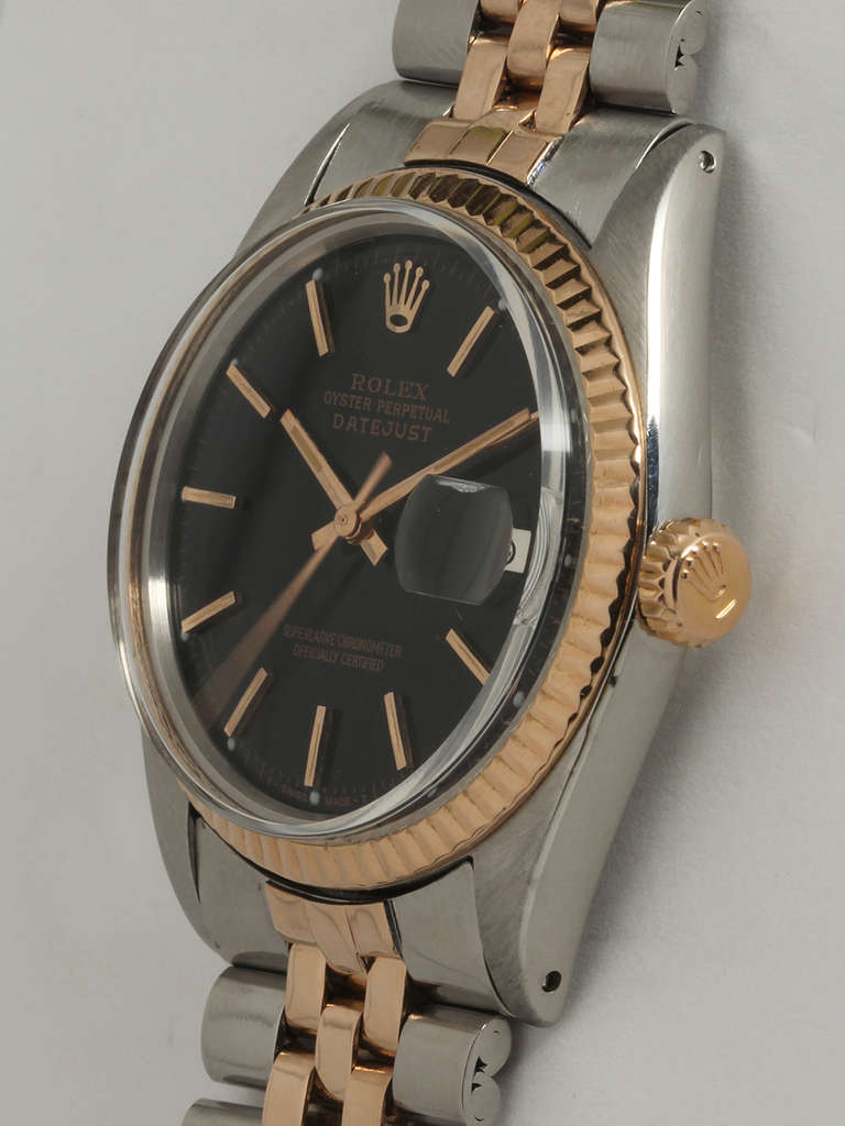 Men's Rolex Stainless Steel and Rose Gold Datejust Wristwatch Ref 1601 circa 1969