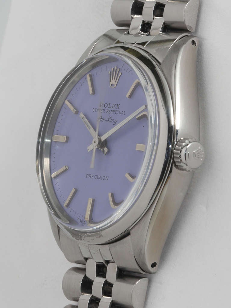 Rolex Stainless Steel Airking Wristwatch with Custom-Colored Dial circa 1977 In Good Condition In West Hollywood, CA