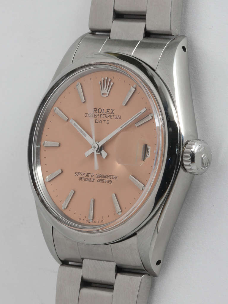 Rolex Stainless Steel Date Wristwatch with Custom-Colored Dial circa 1969 In Good Condition In West Hollywood, CA