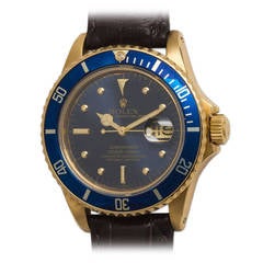 Vintage Rolex Yellow Gold Submariner Wristwatch Ref 16808