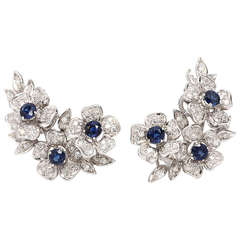Sapphire Diamond White Gold Floral Earrings