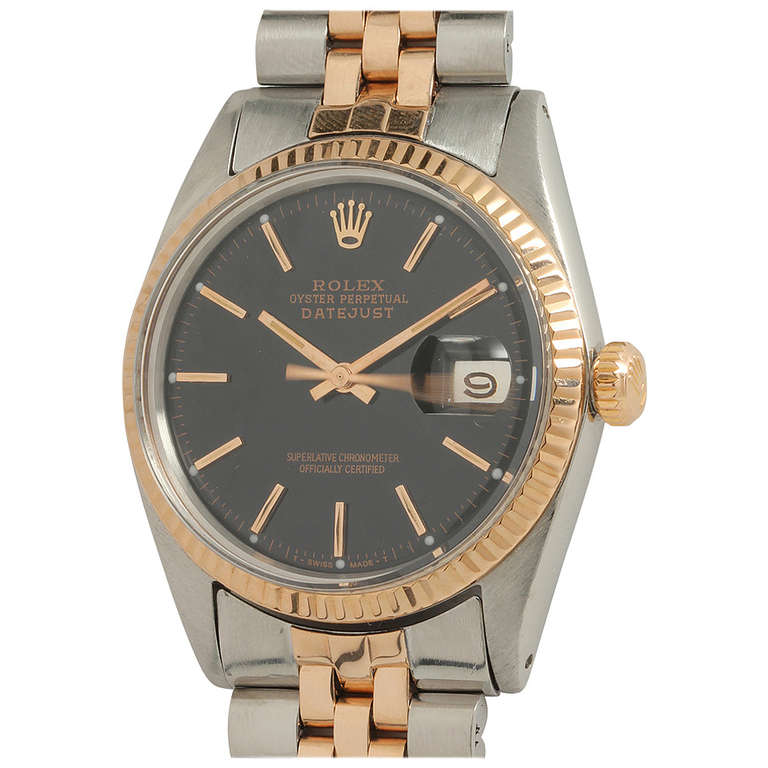 Rolex Stainless Steel and Rose Gold Datejust Wristwatch Ref 1601 circa 1969