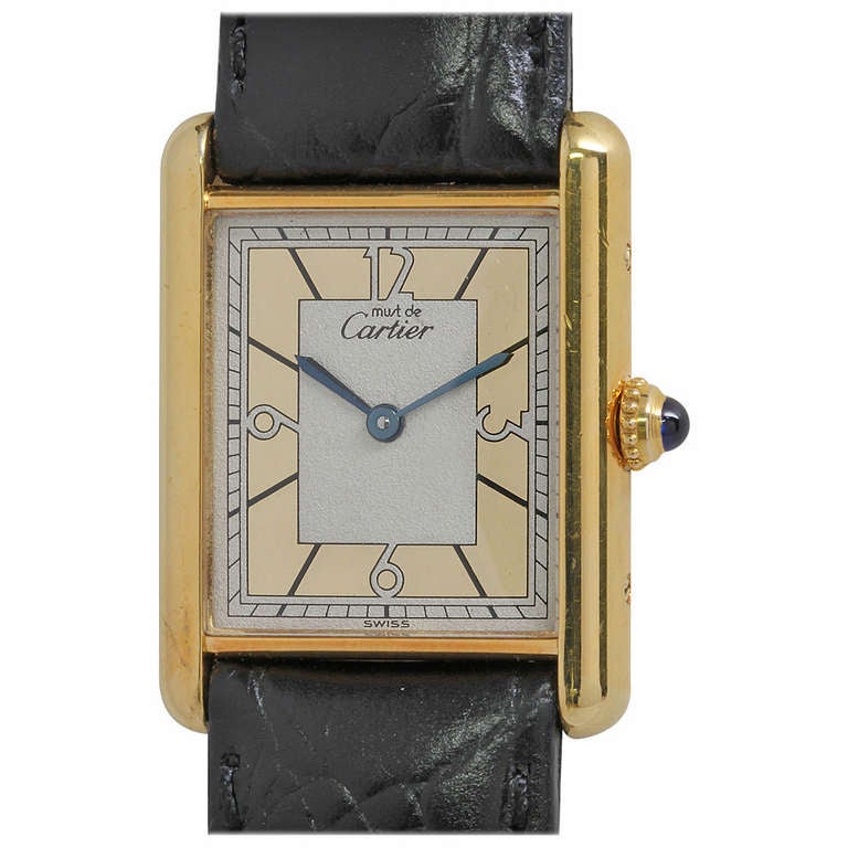 Cartier Gilt Silver Tank Louis Must de Cartier Wristwatch circa 1990s