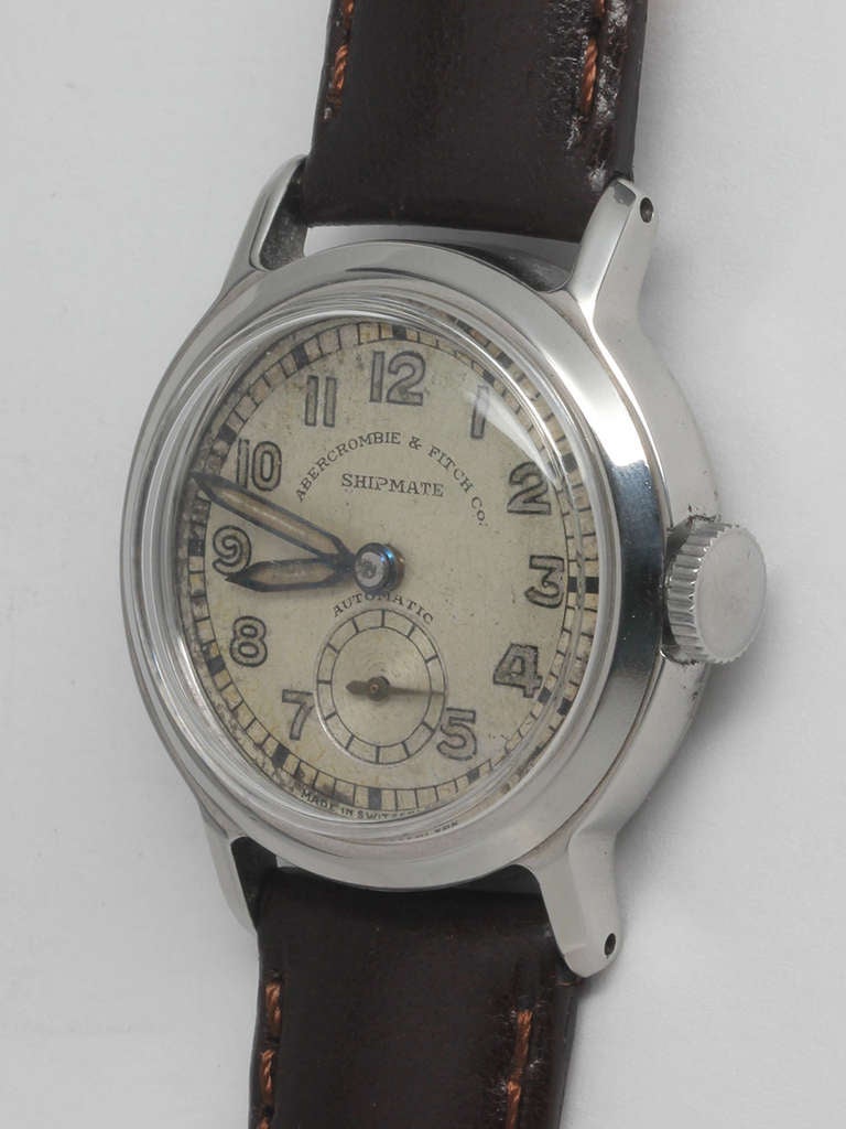 Abercrombie and Fitch Stainless Steel Shipmate Automatic Wristwatch circa 1940s In Excellent Condition In West Hollywood, CA
