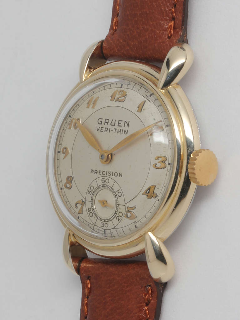 Gruen Yellow Gold-Filled Veri-Thin Wristwatch circa 1950s In Excellent Condition In West Hollywood, CA
