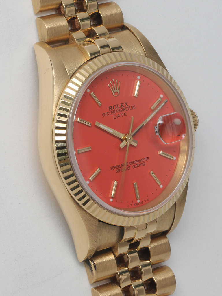 Rolex Yellow Gold Date Wristwatch with Custom-Colored Dial circa 1992