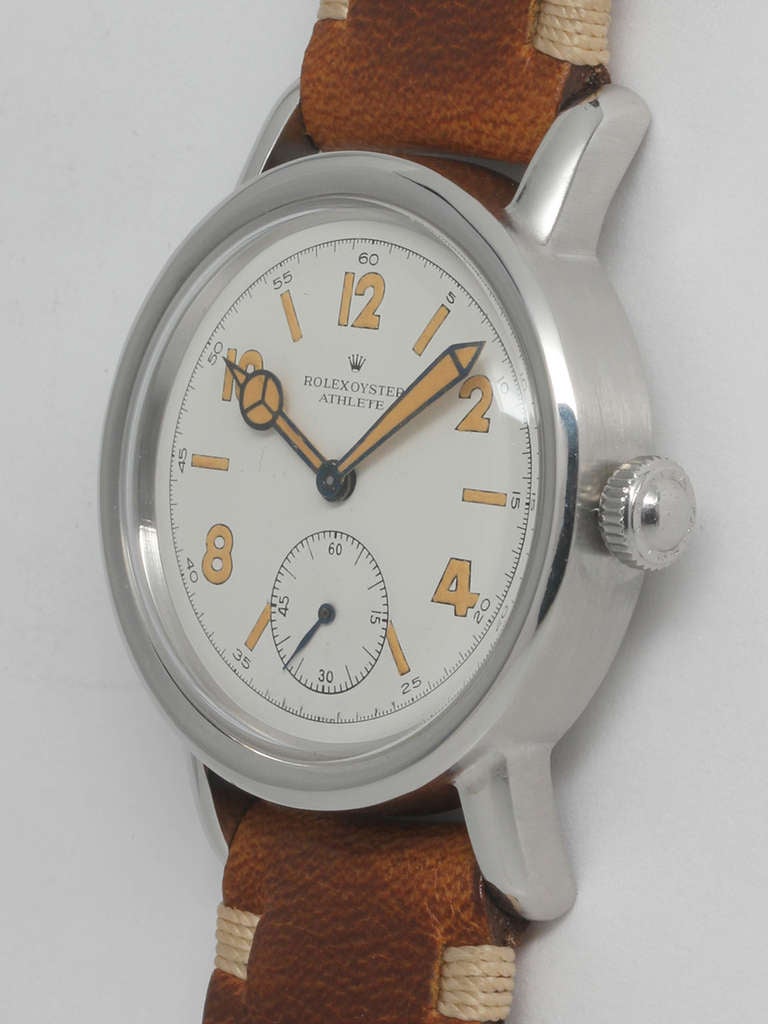 Rolex Stainless Steel Athlete Wristwatch circa 1940's In Good Condition In West Hollywood, CA