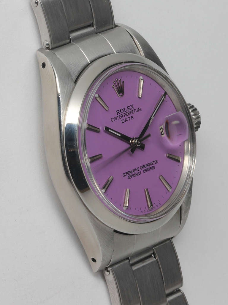 Rolex Stainless Steel Date Wristwatch with Custom-Colored Dial circa 1969 In Good Condition In West Hollywood, CA