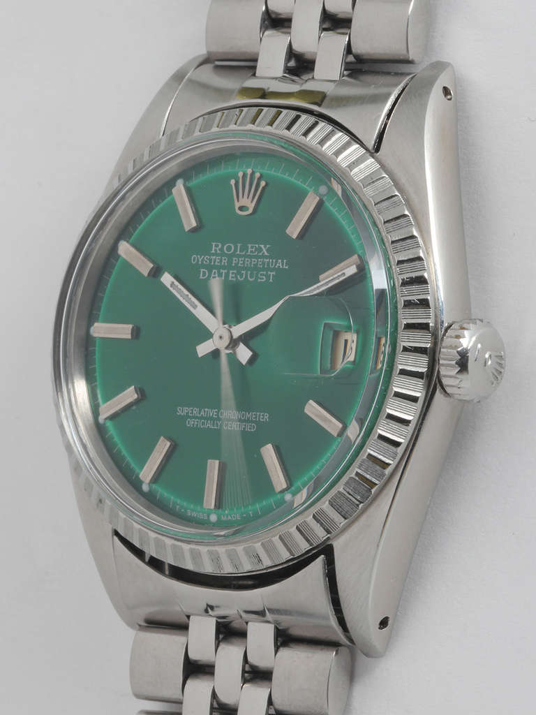 Rolex Stainless Steel Datejust Wristwatch with Custom-Colored Dial circa 1967 In Good Condition In West Hollywood, CA