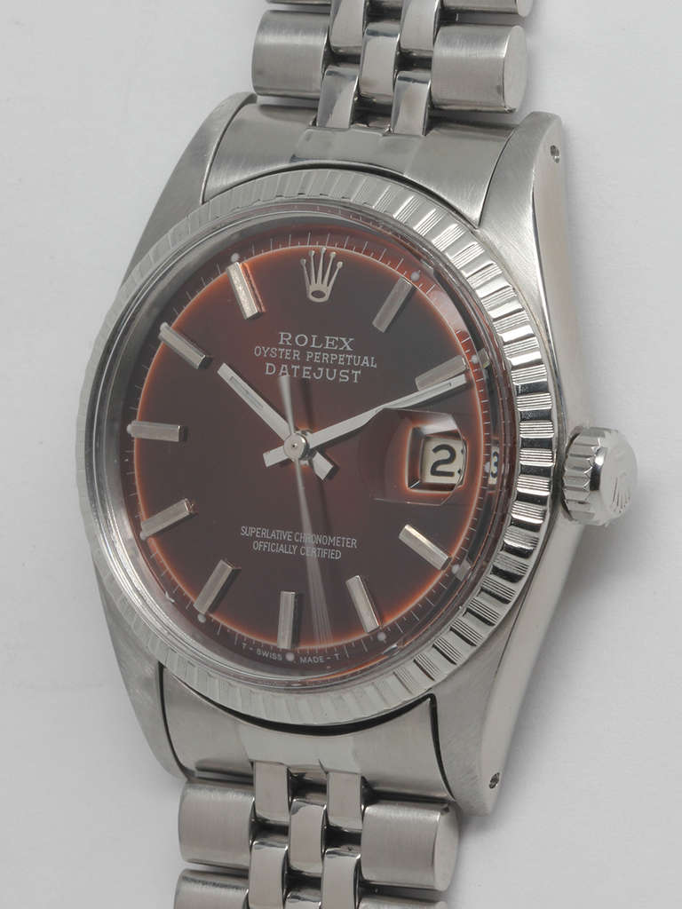 Rolex Stainless Steel Datejust Wristwatch with Custom-Colored Dial circa 1967 In Good Condition In West Hollywood, CA