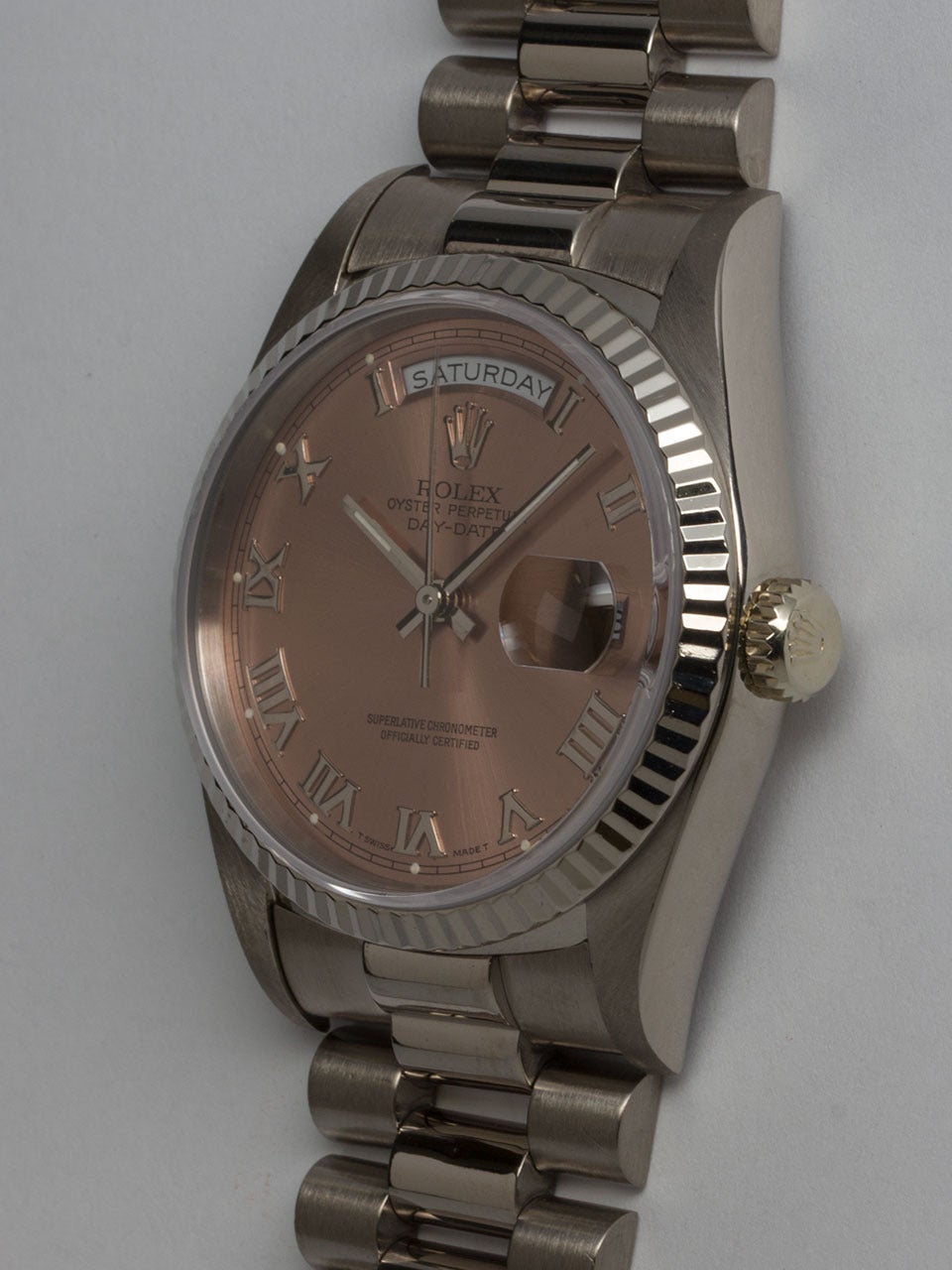 Rolex White Gold Day-Date President Wristwatch Ref 18239 In Excellent Condition In West Hollywood, CA