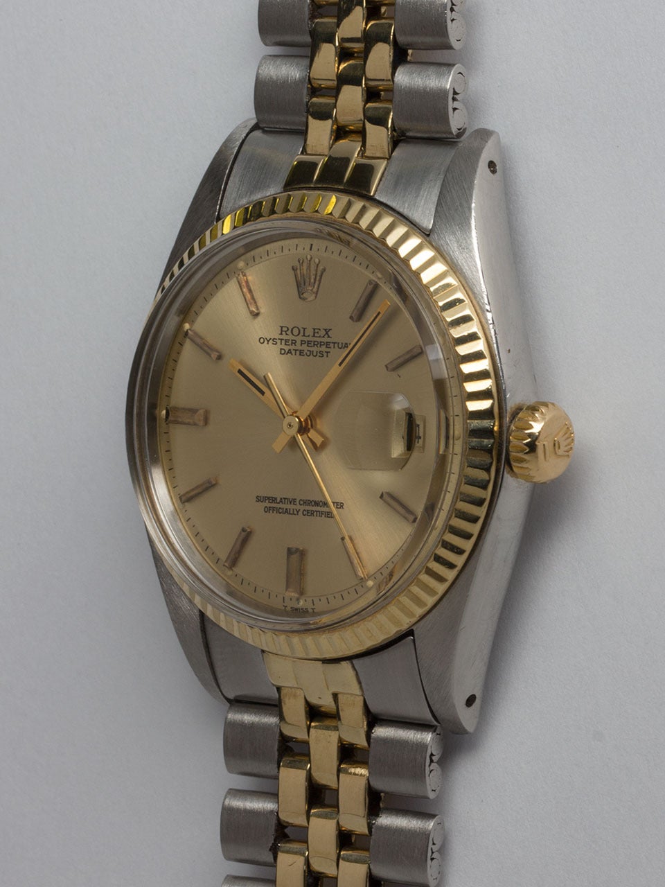 Rolex Yellow Gold Stainless Steel Datejust Wristwatch Ref 1601 In Excellent Condition In West Hollywood, CA