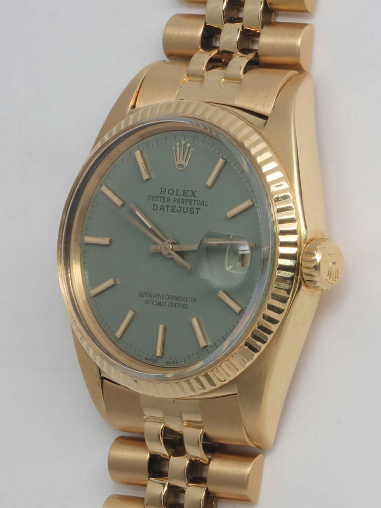 Rolex Yellow Gold Datejust Wristwatch with Custom-Colored Dial Ref 1601 In Excellent Condition In West Hollywood, CA