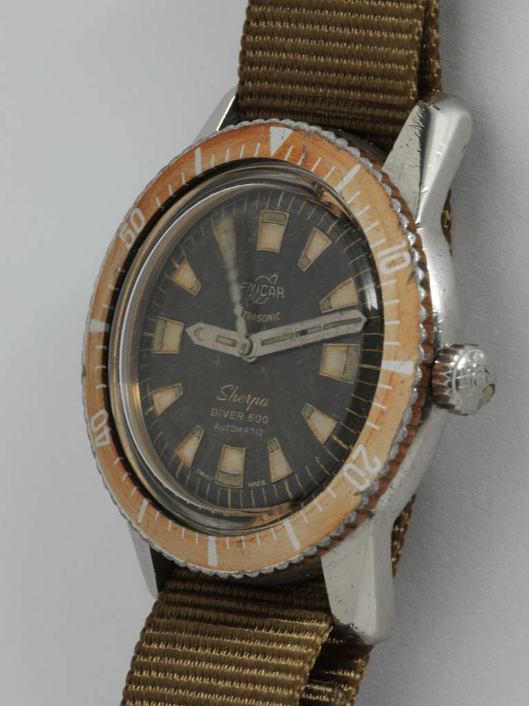 Enicar Stainless Steel Sherpa Diver 600 Wristwatch circa 1960s In Excellent Condition In West Hollywood, CA