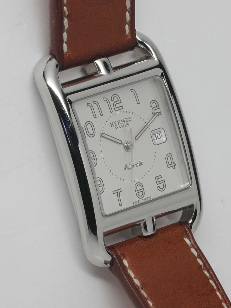 Hermes stainless steel man's Cape Cod automatic wristwatch, circa 2000s. Case measuring 29 x 41mm with signed Hermes 