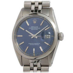 Vintage Rolex Stainless Steel Datejust Wristwatch with Blue Dial Ref 1601 circa 1967