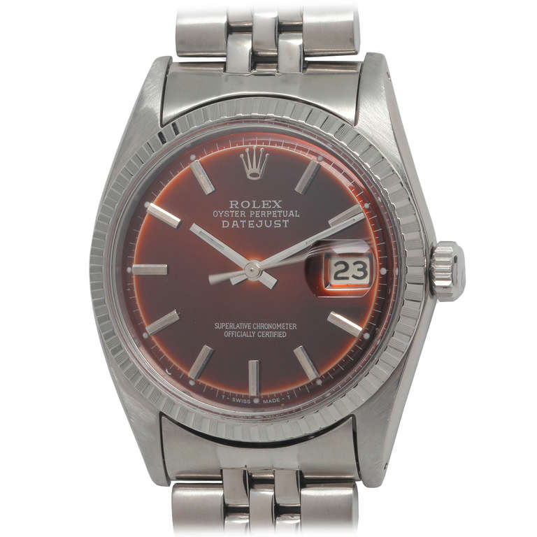 Rolex Stainless Steel Datejust Wristwatch with Custom-Colored Dial circa 1967