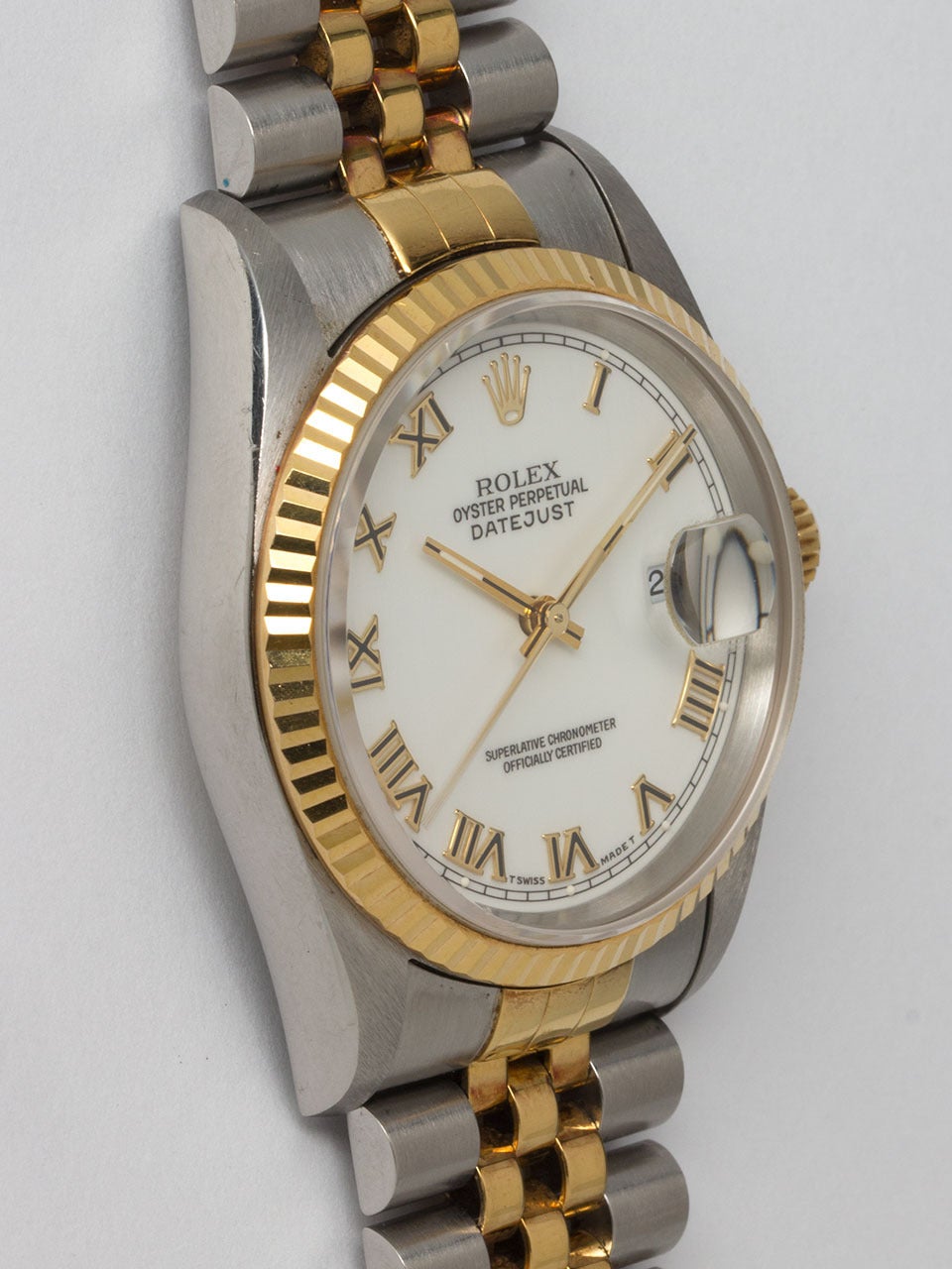 Rolex Yellow Gold Stainless Steel Datejust Wristwatch Ref 16233
