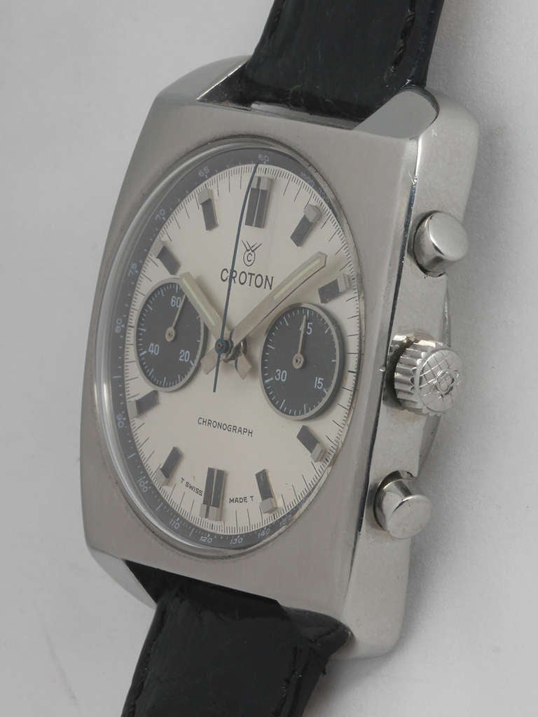 Croton Stainless Steel Chronograph Wristwatch In Excellent Condition In West Hollywood, CA