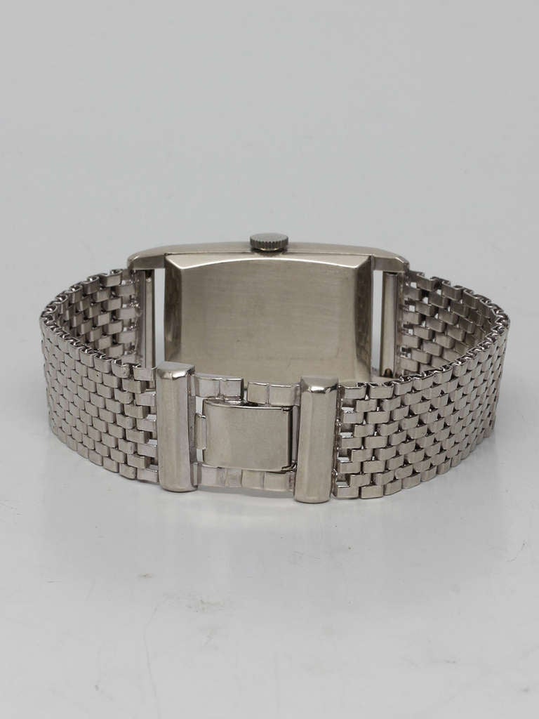 Women's or Men's Hamilton White Gold Rectangular Wristwatch with Diamond Dial circa 1950s