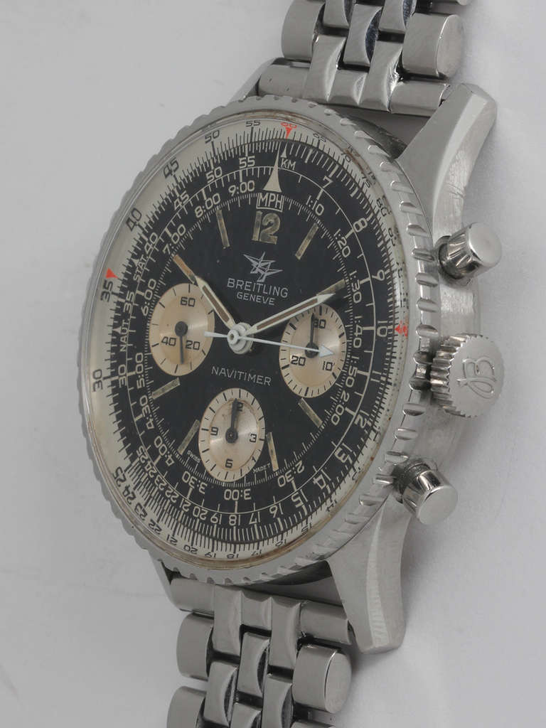 Breitling Stainless Steel Navitimer Chronograph Wristwatch Ref 806 circa 1960s In Excellent Condition In West Hollywood, CA