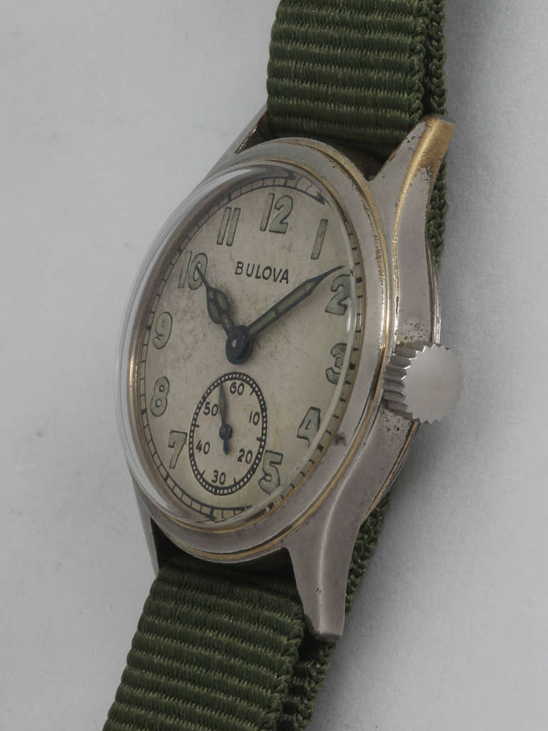Bulova Base Metal Military-Style Wristwatch circa 1940s In Good Condition In West Hollywood, CA