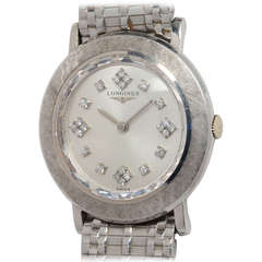Retro Longines White Gold Tuxedo Wristwatch with Diamond Dial circa 1960s