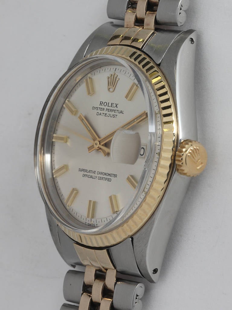 Rolex Stainless Steel and Yellow Gold Datejust Wristwatch circa 1970 Ref 1601 In Excellent Condition In West Hollywood, CA