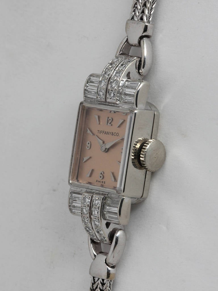 Tiffany & Co. Lady's White Gold and Diamond Bracelet Watch circa 1950s In Excellent Condition In West Hollywood, CA