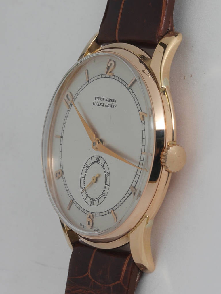 Ulysse Nardin Rose Gold Oversized Wristwatch circa 1950s In Excellent Condition In West Hollywood, CA