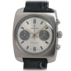 Retro Croton Stainless Steel Chronograph Wristwatch