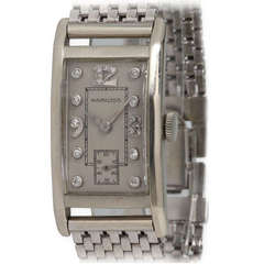 Hamilton White Gold Rectangular Wristwatch with Diamond Dial circa 1950s