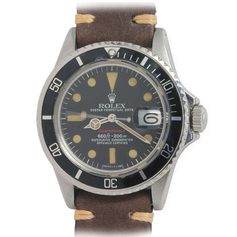 Rolex Stainless Steel Red Submariner Wristwatch Ref 1680 circa 1974