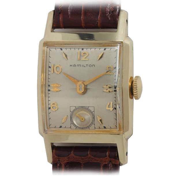 Hamilton Yellow GoldFilled Square Wristwatch circa 1950s at 1stDibs