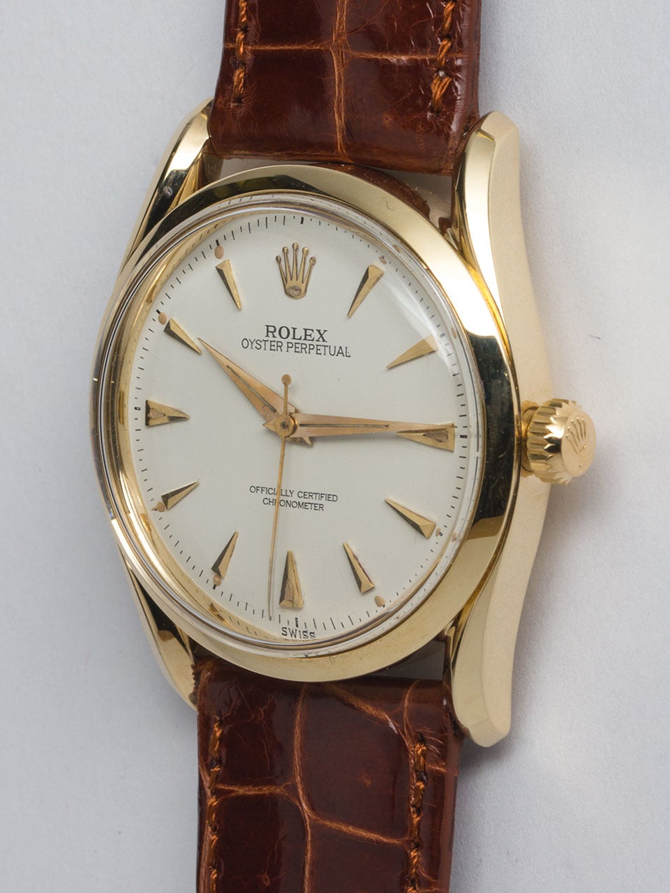Rolex Yellow Gold Bombe Wristwatch Ref 6292 circa 1953 In Good Condition In West Hollywood, CA