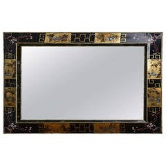 Reverse Painted Mirror with Asian Motif