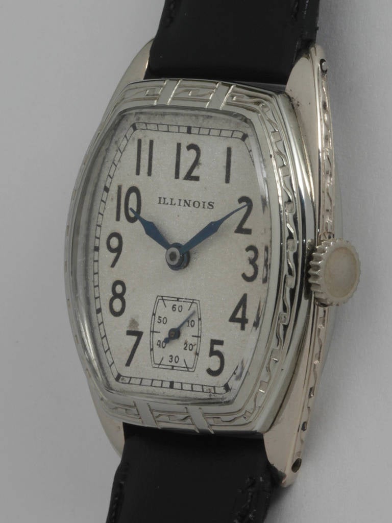 Art Deco Illinois White Gold-Filled Beau Geste Tonneau Wristwatch circa 1929