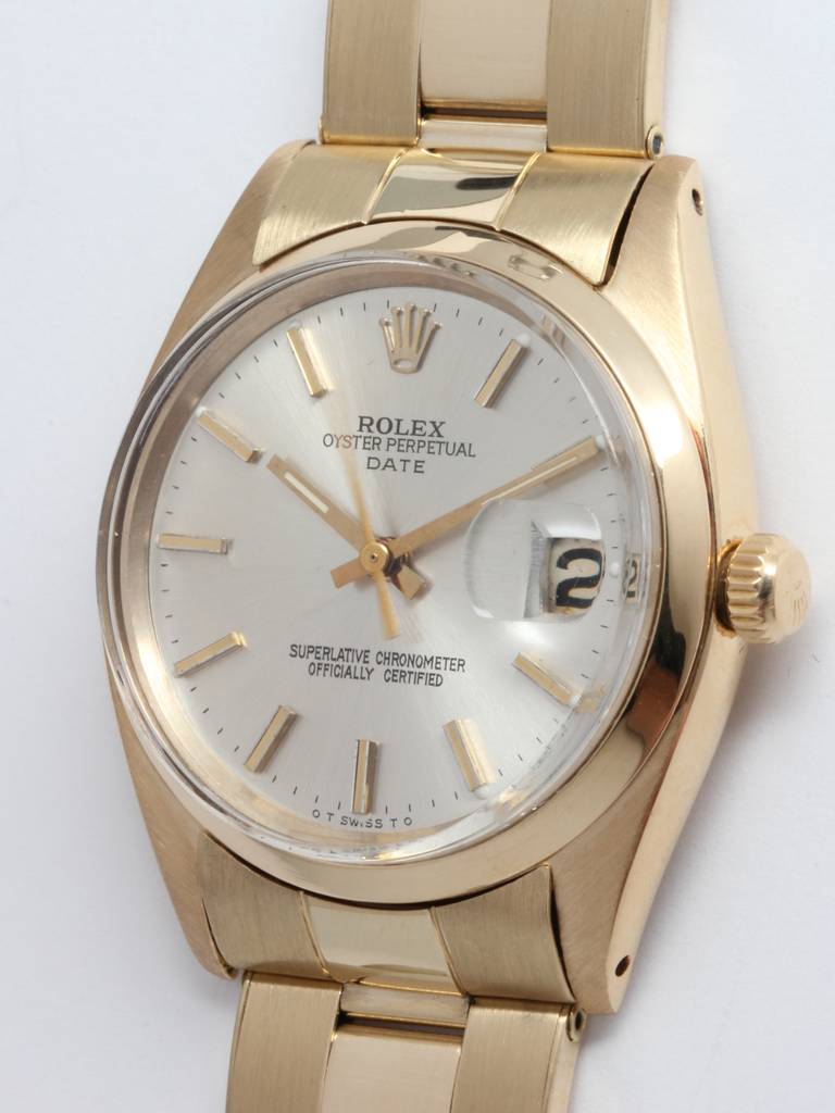Rolex Yellow Gold Oyster Perpetual Date Wristwatch Ref 1500 circa 1970s In Excellent Condition In West Hollywood, CA