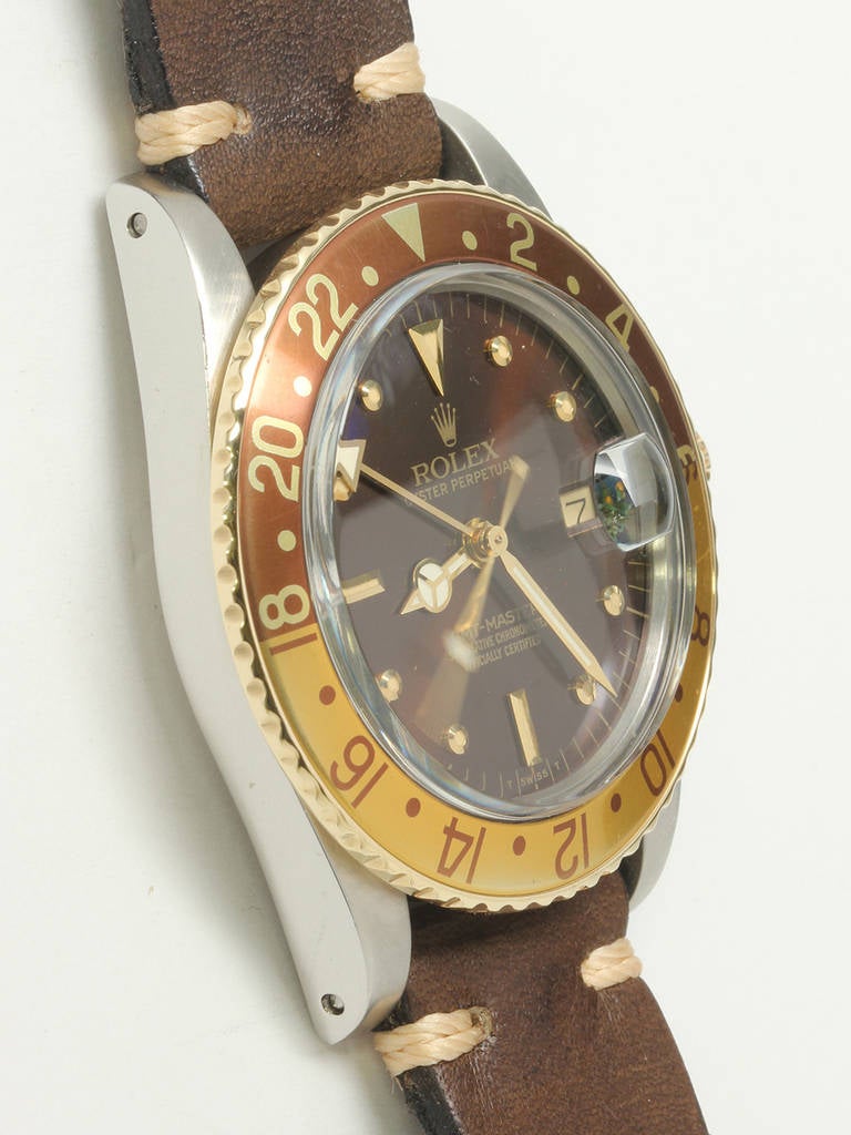 Rolex Stainless Steel and Yellow Gold GMT-Master Wristwatch Ref 16753 circa 1982