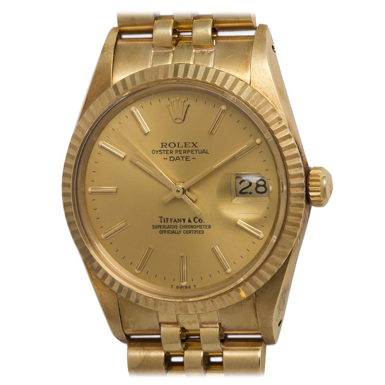 Rolex Gold Tiffany & Co. Oyster Perpetual Date Wristwatch circa 1981