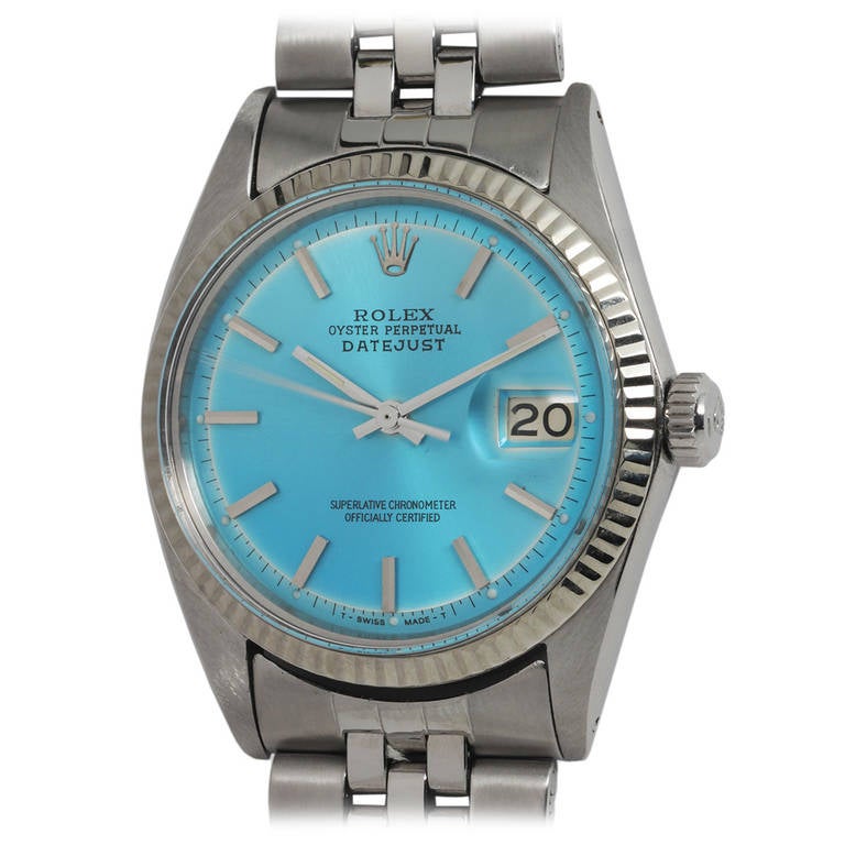 Rolex Stainless Steel Datejust Wristwatch with Custom-Colored Dial circa 1965