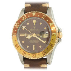 Vintage Rolex Stainless Steel and Yellow Gold GMT-Master Wristwatch Ref 16753 circa 1982