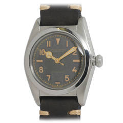 Vintage Rolex Stainless Steel Bubbleback Wristwatch with Original Black Dial circa 1944