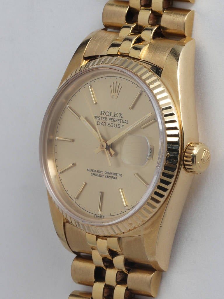 Rolex Yellow Gold Datejust Wristwatch Ref 16018 circa 1985 In Excellent Condition In West Hollywood, CA