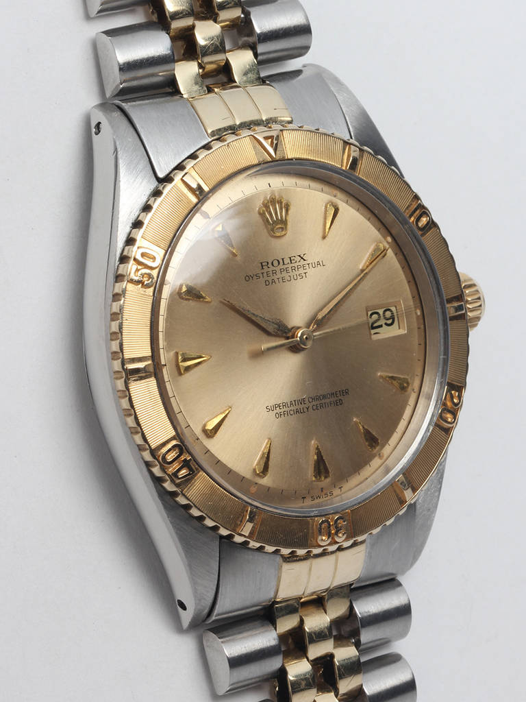 Rolex stainless steel and 14k yellow gold Thunderbird Turnograph Wristwatch, Ref. 1625, serial number 1.0 million, circa 1964. 36mm case with elapsed-time Thunderbird bezel, acrylic crystal and gold crown. Original champagne dial with raised gold