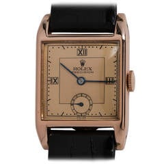 Vintage Rolex Rose Gold Precision Square Wristwatch circa 1944