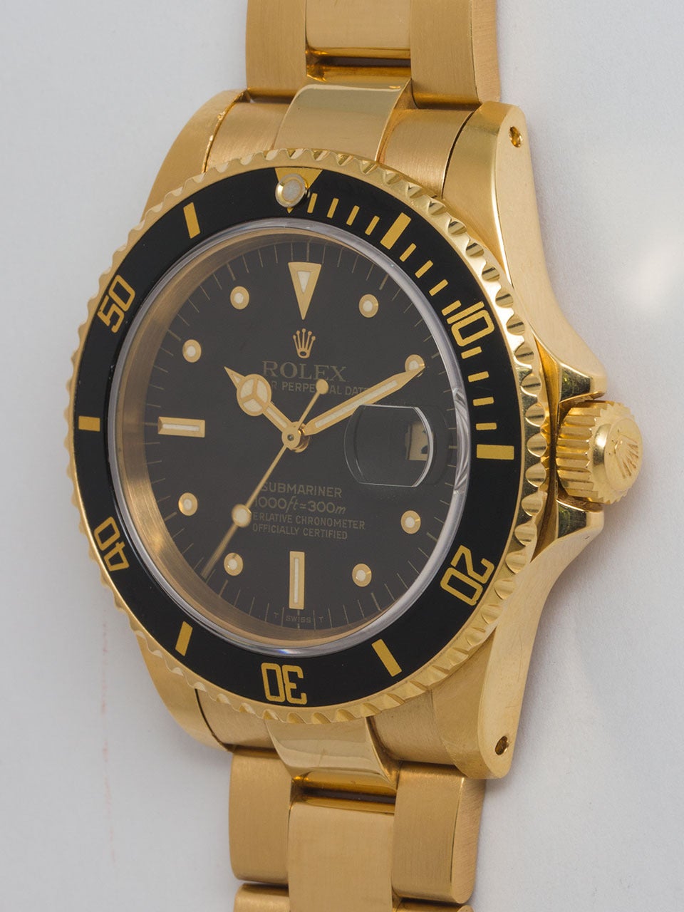 Rolex Yellow Gold Submariner Wristwatch ref 16808 circa 1983 In Excellent Condition In West Hollywood, CA